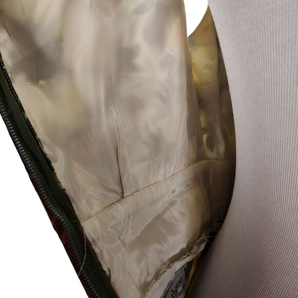 Vintage 50s Boat Neck Fit Flare Dress Size XS Yellow Brown Floral Print Sequin - Picture 15 of 16